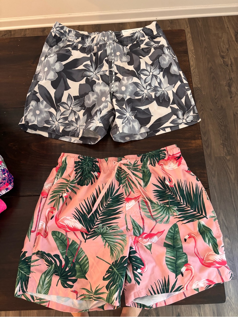 American Eagle Outfitters Black and Cream Floral Drawstring Shorts